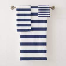 At anthropologie, you'll find an expansive array of bath towels that are colorful, eclectic, and always unique. Modern Navy Blue And White Striped Bath Towel Set Zazzle Com In 2021 Navy Blue Bathroom Decor Blue Bathroom Decor Navy Blue Bathrooms