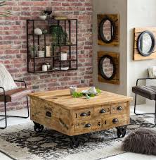 Storage Coffee Table Trunk Rustic Solid Natural Wood