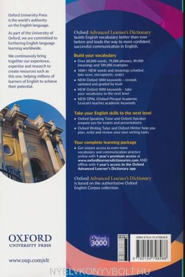 Oxford Advanced Learner's Dictionary Paperback - 10th Edition with 1 year's app and online access - nyelvkonyvbolt.hu