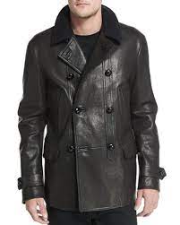 N3gt9 Tom Ford Vintage Inspired Double Breasted Leather Peacoat Black Jackets Hoodies Denim Shoes Leather Double Breasted