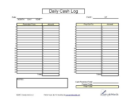 Daily Cash Log Sheet Printable Cash Form For Financial Records Sales Report Template Cash Report Template