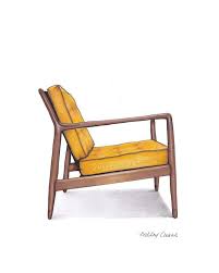 Mid Century Modern Danish Teak Chair Drawing Mustard Yellow Etsy In 2021 Chair Drawing Teak Chairs Drawing Furniture