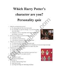The first 10 pages are easy, the second 10 pages are medium, and the third 10 pages are difficult. Which Harry Potter S Character Are You Personality Quiz 10 Esl Worksheet By Szwedama