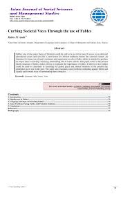 Check spelling or type a new query. Pdf Asian Journal Of Social Sciences And Management Studies Issn 2313 7401 Vol 1 No 3 71 77 2014 Http Www Asianonlinejournals Com Index Php Ajssms Corresponding Author 71 Curbing Societal Vices Through The Use Of Fables Rabiu Iyanda1
