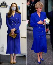 While kate middleton delivered some major news, she kept her famous kids close to her heart with help kate middleton traded in her trademark dress coats for a casual look as she received her first. Kate Middleton Wore Almost An Exact Replica Of Princess Diana S All Blue 90s Power Suit Glamour