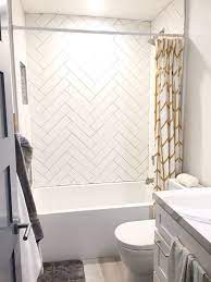 Soulscrafts italian white carrara marble 1 x 3 herringbone mosaic tile honed for kitchen backsplash bathroom wall & floor tile 5 sheets/box. Guest Shower Herringbone White Subway Tile Gray Grout Gold Accent Tile Tub Surround Bathrooms Remodel White Subway Tile Bathroom