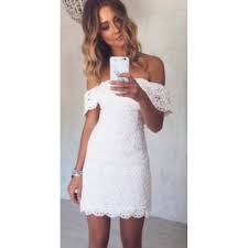 South beach white beach dress bardot off the shoulder mirror neon embroidery. White Lace Off Shoulder Dress Women S Fashion Tops Sleeveless On Carousell