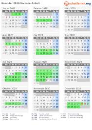 Kalender 2020 Ferien Sachsen Anhalt Feiertage