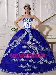 Luxurious Dark Blue And White Strapless Quinceanera Dress With Appliques White Quinceanera Dresses Mexican Quinceanera Dresses Pretty Quinceanera Dresses