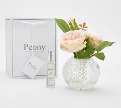 Peony rose cylinder with ribbon and gift bag. Double Rose Stem In Fishbowl Vase W Gift Bag Spray By Peony Qvc Com