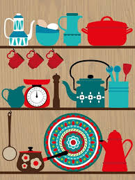 retro kitchen shelves art print in 2020