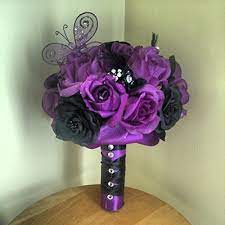 5,425 results for purple silk wedding flower. Amazon Com Purple And Black Silk Wedding Bouquet Handmade
