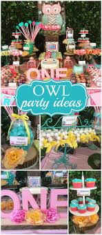 A baby shower table can be decorated using different kinds of owl centerpieces, each having its own distinct style. Owls Birthday Look Whoo S Turning One Catch My Party Owl Birthday Parties Owl Themed Birthday Party First Birthday Parties