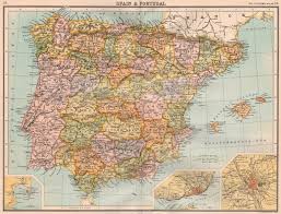 To both spain and portugal are easy to come by and, as long as you stick to major city airports, the cost is just about the same. Iberia Spain Portugal Inset Gibraltar Lisbon Madrid Bartholomew 1898 Map