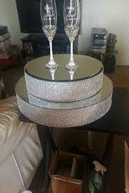 7 Diy 8 10 Cake Risers With Rhinestone Band Glue Stick Foam Cake Mirror And Cake Base Dor Bottom Trycapsul Diy Cake Stand Decor Wedding Cake Stands