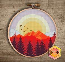 Sunset counted cross stitch patterns to print online, thousands of designs to choose from. Landscape Cross Stitch Pattern Modern Cross Stitch Pattern Etsy In 2021 Modern Cross Stitch Modern Cross Stitch Patterns Cross Stitch Patterns