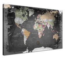 Lanakk Weltkarte Graphit Mit Kork Ruckwand Edel Leinwand Bild Kunstdruck Auf Keilrahmen Pinnwand Fur Weltenbumml Weltkarte Posterdrucke Weltkarte Leinwand