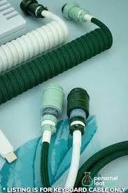 Botanical Light or Dark Themed Custom Coiled Keyboard Cable White/green +  Green Aviator + Leaf Art