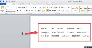Word Metni Tabloya Donusturme Yaziyi Tablo Icine Alma