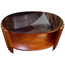 Steve silver denise oval light oak wood coffee table. Art Deco Oval Shaped Faceted Coffee Table Glass Top At 1stdibs