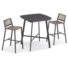 This versatile set will look stunning in your kitchen, breakfast area or family room. Oxford Garden Eiland Carbon And Mocha Outdoor Bar Table Set 3 Piece 6076 Bellacor