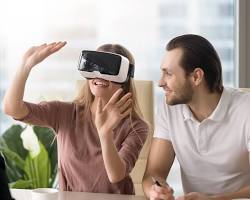 Image of person using a virtual reality headset to tour a house
