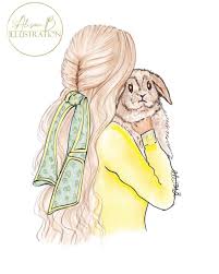 Girl With Bunny Sketch By Alison B Illustration Art Bunny Sketches Illustration