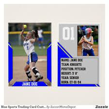 Our trading card printing services can also be used to create your own card game. Blue Sports Trading Card Custom Pack 100 Zazzle Com Trading Card Template Trading Cards Custom Sports Gear