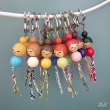 Handpainted Wooden Bead Doll Liberty London And Lecien Fabric Keyrings Bead Crafts Wooden Beads Crafts