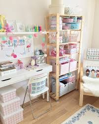 Label wicker baskets for craft storage. Pretty Pastel Craft Room Study Room Decor Craft Room Office Cute Room Decor