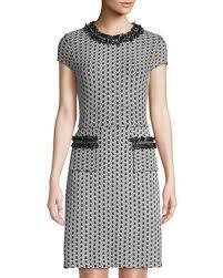 Txxg8 St John Short Sleeve Jewel Neck Tweed Dress Designer Outfits Woman Tweed Dress Clothes Design