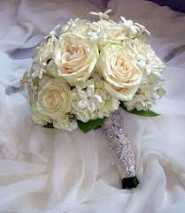Maybe you would like to learn more about one of these? Bridal Bouquet Of Mondial Roses Hydrangeas And Stephanotis Wrapped With Jeweled Lace From The Bride S Dress By Jackso Bridal Bouquet Wedding Bouquets Bouquet