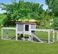 COZIWOW 94'' Wooden Large Rabbit Hutch with Pull Guinea Pig House Chincken  Coop Gray