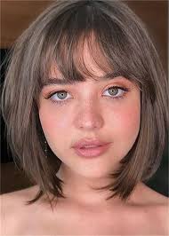 Medium Bob Natural Straight With Thin Bangs Synthetic Hair Women Wig 14 Inches Short Hair With Bangs Bob Haircut With Bangs Thick Hair Styles