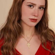 Rose Branch in the Cross Pendant for Mom's Birthday Gift, Aesthetic  Necklace for Christian Gift, 14K Gold Cross Necklace