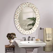Travertine Mosaic Oval Mirror 8668 Illuminada Decorative Bathroom Mirrors Round Mirror Bathroom Bathroom Mirror