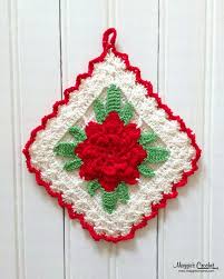 The Rose Really Pops On This Vintage Crochet Potholder Topflappen Hakeln Topflappen Und Kreativ