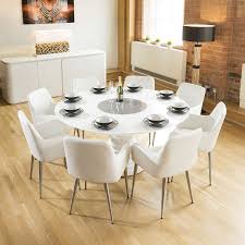 Huge Round White Gloss Dining Table Grey Lazy Susan 8 White Carver Chairs White Gloss Dining Table Carver Chair Gray Dining Chairs