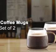 Amazon.com: Luxtea Vintage Glass Coffee Mugs Set of 2 Ribbed ...