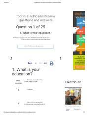 The more questions you get correct here, the more random knowledge you have is your brain big enough to g. Top 25 Electrician Interview Questions And 70 Answers Pdf Top 25 Electrician Interview Questions And Answers Question 1 Of 25 1 What Is Your Education Course Hero