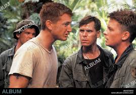 DON HARVEY, JOHN C. REILLY, MICHAEL J. FOX and SEAN PENN in CASUALTIES OF  WAR, 1989, directed by BRIAN DE PALMA. Copyright COLUMBIA TRI STAR. - Album  alb422830