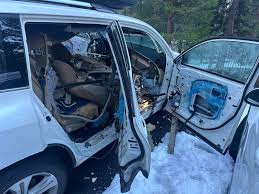 The Washoe County Sheriff's Office released this photo today after a bear  got trapped inside a vehicle in Incline. "The bear quickly ran off once the  door was opened, leaving behind significant