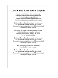 Ada 20 gudang lagu harus terpisah cakra khan terbaru, klik salah satu untuk download lagu mudah dan cepat. Lirik Cakra Khan Harus Terpisah