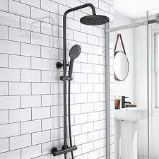 Arezzo Modern Round Thermostatic Shower Matt Black Victorian Plumbing Uk Shower Matts Black Shower Modern Shower