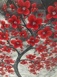One Of A Kind Red Cherry Blossom Tree Painting For The Office Livingroom Bedroom Unique Corporate Gift In 2021 Abstract Tree Painting Red Cherry Blossom Cherry Blossom Tree