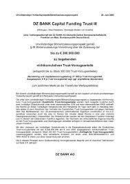 Eur 350 mln noncumulative trust preferred securities. Dz Bank Capital Funding Trust Iii Xetra