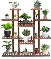 Elevate your space with beautiful indoor plant stands. Amazon Com Tooca Plant Stand Wood Indoor 9 Tier 47 Inch Height Stylish Plant Shelf Steady Vertical Outdoor Tiered Plant Ladder Display Storage Rack Carbonized With 3 Gardening Tools Garden Outdoor