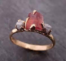 Raw Pink Tourmaline Diamond 14k Yellow Gold Multi Stone Etsy Raw Stone Engagement Rings Raw Gemstone Ring Raw Pink Tourmaline