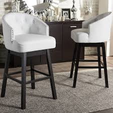 Baxton Studio Avril Faux Leather Swivel Counter Stool 2 Piece Set White Bar Stools White Leather Bar Stools Bar Stools With Backs