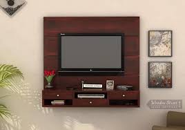 Buy Snapple Wall Mount Tv Unit Mahogany Finish Online In India Wooden Street Wall Mounted Tv Wall Mounted Tv Unit Tv Unit
